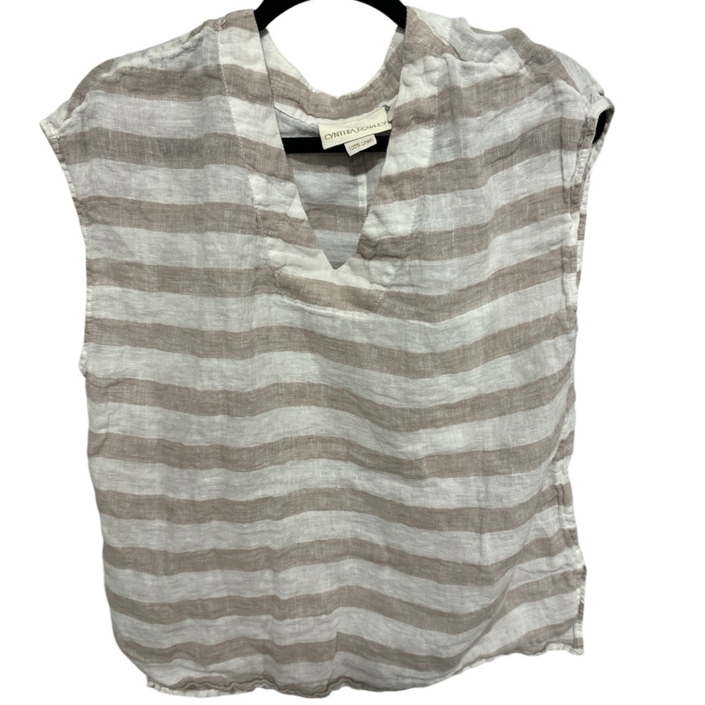 Cynthia Rowley Sleeveless Striped Linen Shirt Large